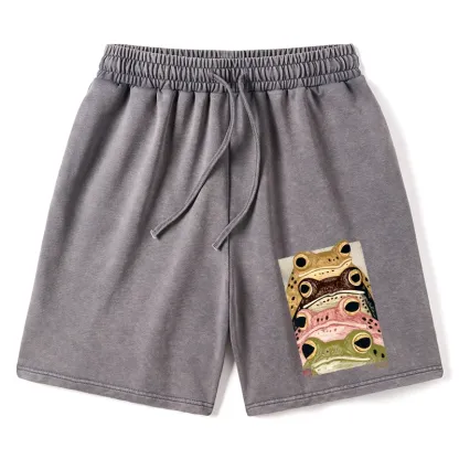 Tokyo-Tiger Whimsical Multi Colored Frog Art Washed Shorts