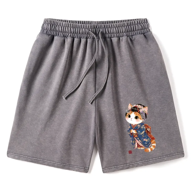Tokyo-Tiger Cat Dressed As A Geisha Funny Washed Shorts
