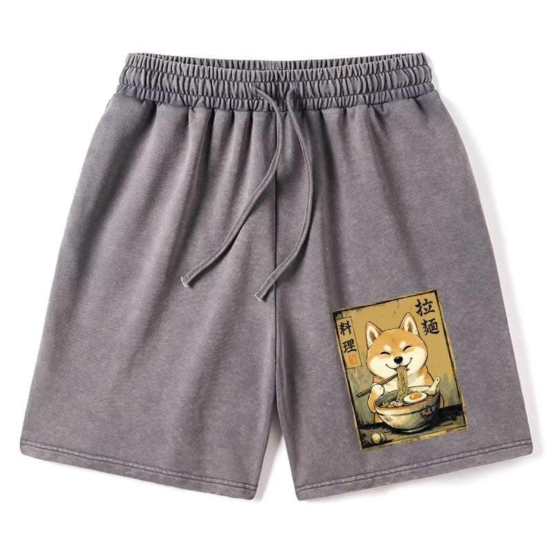 Tokyo-Tiger Happy Shiba Eating Ramen Washed Shorts