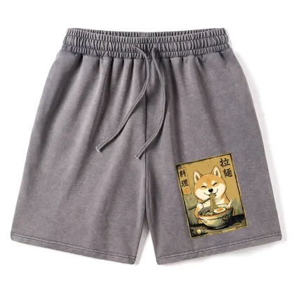 Tokyo-Tiger Happy Shiba Eating Ramen Washed Shorts