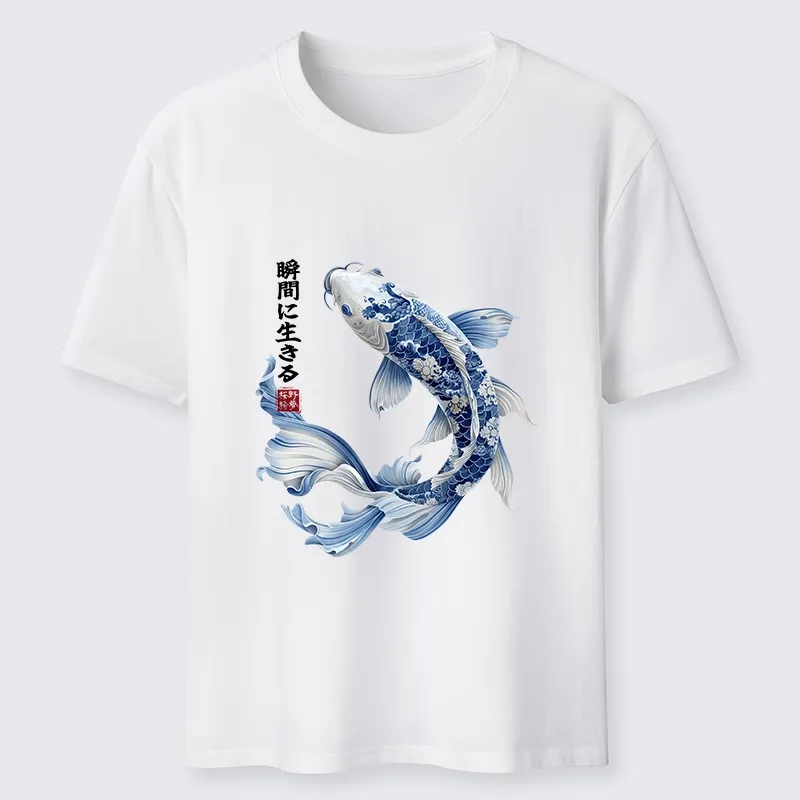 Tokyo-Tiger Blue And White Koi Fish Japanese Art Print Classic T-Shirt Sale