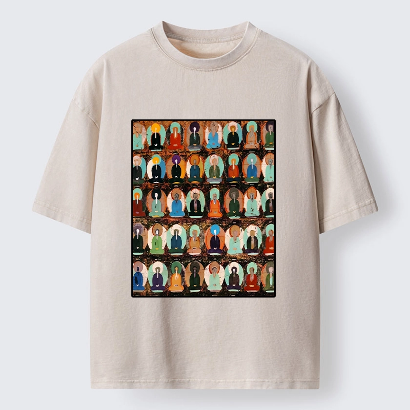 Tokyo-Tiger Peaceful Buddha Wall In Bright Colors Washed T-Shirt