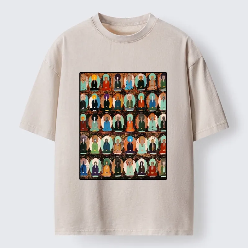 Tokyo-Tiger Peaceful Buddha Wall In Bright Colors Washed T-Shirt