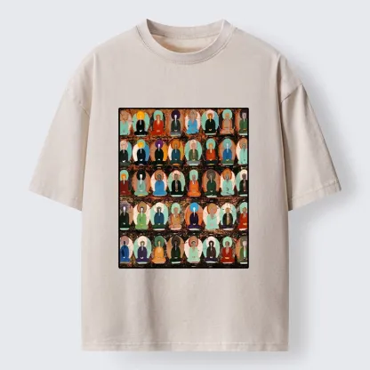 Tokyo-Tiger Peaceful Buddha Wall In Bright Colors Washed T-Shirt