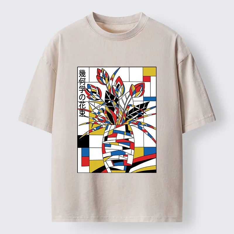 Tokyo-Tiger Geometric Tulips In Modern Art Style Washed T-Shirt