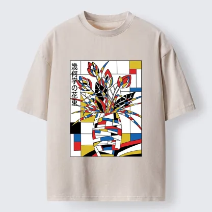 Tokyo-Tiger Geometric Tulips In Modern Art Style Washed T-Shirt