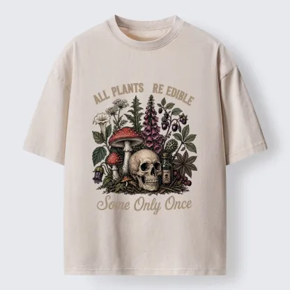 Tokyo-Tiger Poisonous Plants And Skull Dark Humor Washed T-Shirt