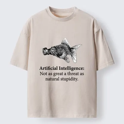 Tokyo-Tiger Natural Stupidity Beats AI Every Time Washed T-Shirt