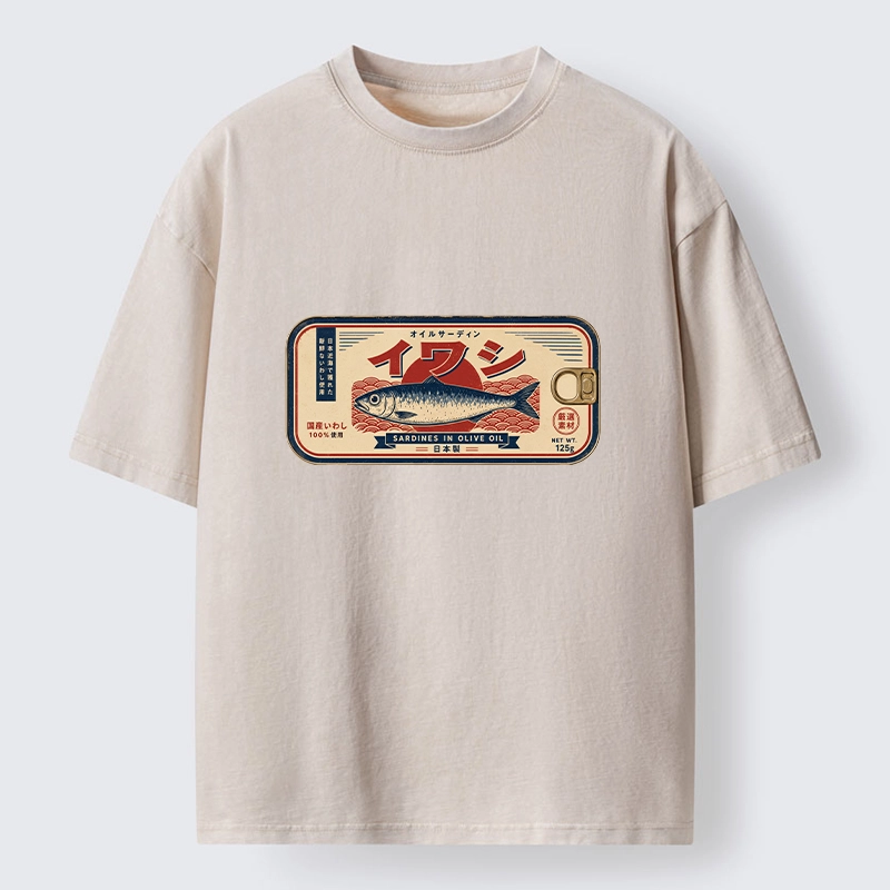 Tokyo-Tiger Vintage Japanese Sardine Can Art Washed T-Shirt