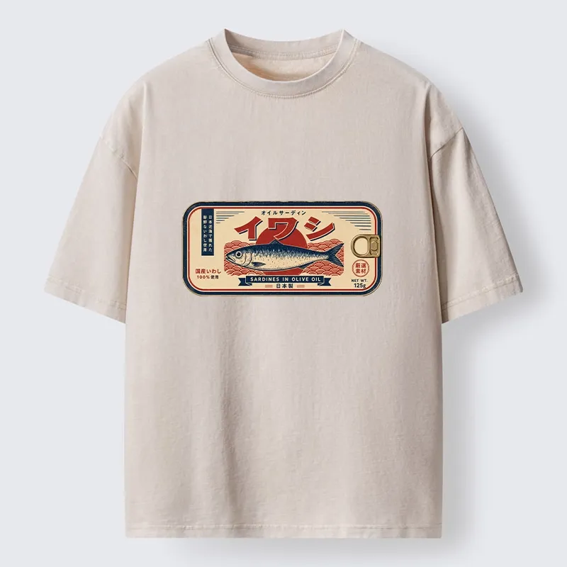 Tokyo-Tiger Vintage Japanese Sardine Can Art Washed T-Shirt