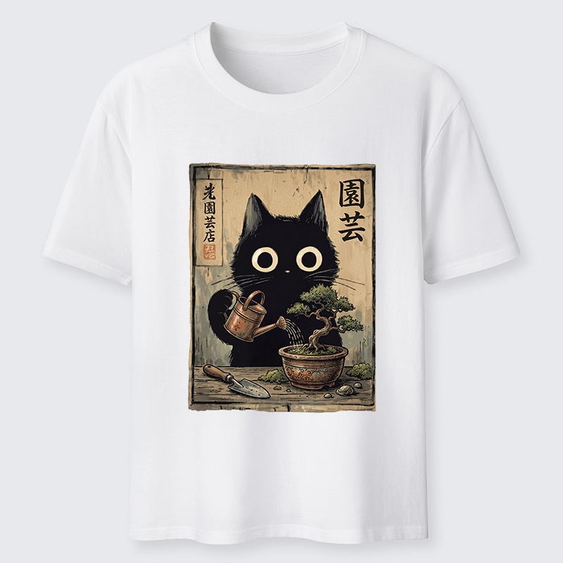 Tokyo-Tiger Black Cat Watering Bonsai Tree Classic T-Shirt