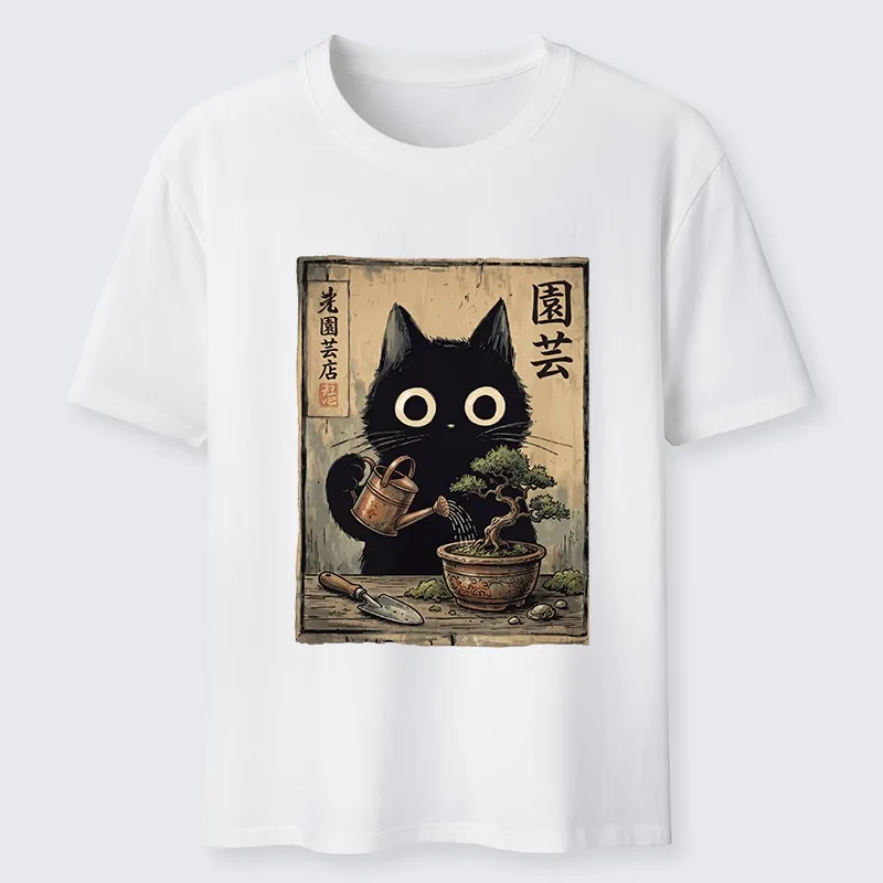 Tokyo-Tiger Black Cat Watering Bonsai Tree Classic T-Shirt
