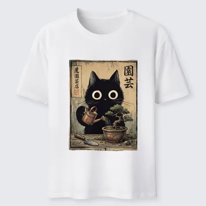 Tokyo-Tiger Black Cat Watering Bonsai Tree Classic T-Shirt
