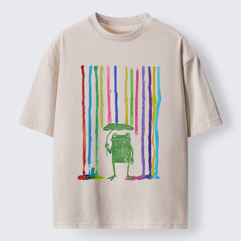 Tokyo-Tiger Frog Under The Rainbow Rain Washed T-Shirt