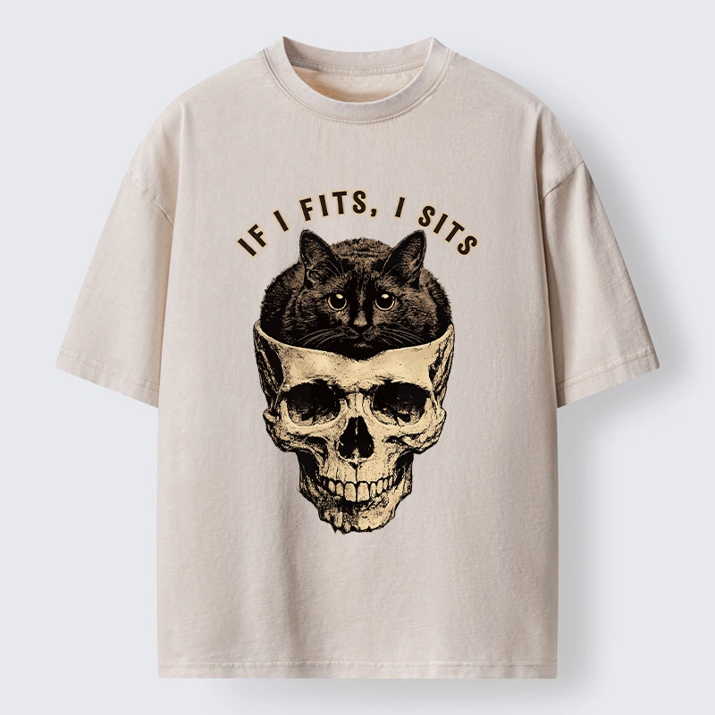 Tokyo-Tiger Cat In A Skull If It Fits I Sits Washed T-Shirt