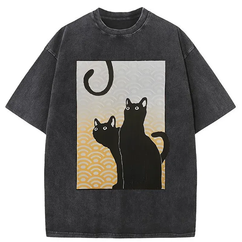 Tokyo-Tiger Three Black Cats Washed T-Shirt