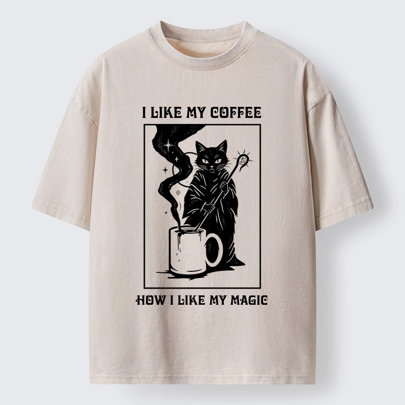 Tokyo-Tiger Wizard Cat Brewing Magic Coffee Washed T-Shirt