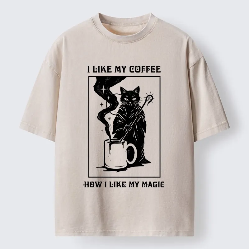 Tokyo-Tiger Wizard Cat Brewing Magic Coffee Washed T-Shirt