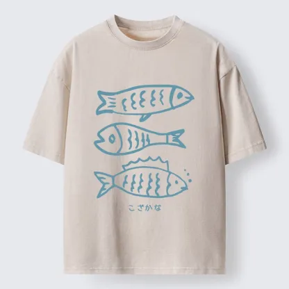 Tokyo-Tiger Three Simple Fish Swimming In The Sea Washed T-Shirt