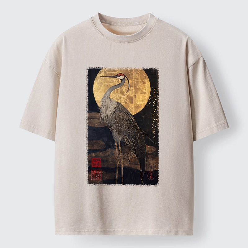 Tokyo-Tiger Golden Crane Under The Full Moon Washed T-Shirt
