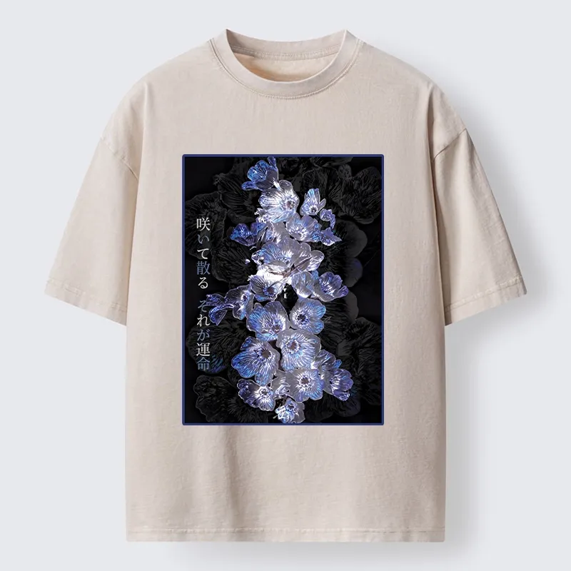Tokyo-Tiger Glowing Blue Flowers In The Dark Washed T-Shirt Sale