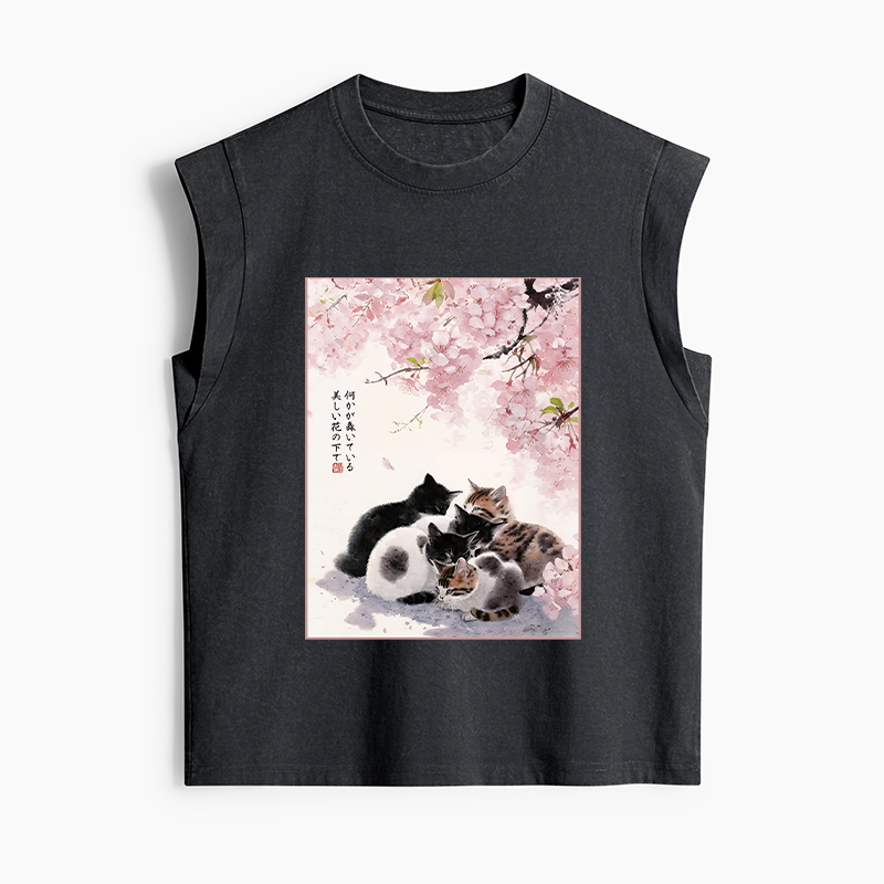 Tokyo-Tiger Cute Cats Sakura Garden Women's Washed Tank Tops