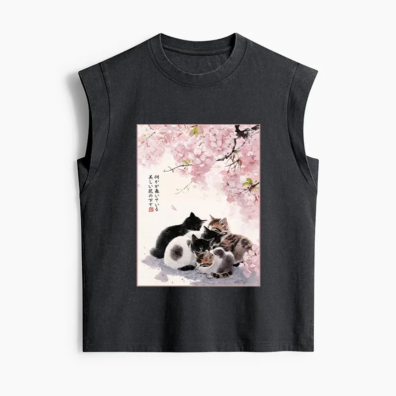 Tokyo-Tiger Cute Cats Sakura Garden Women's Washed Tank Tops