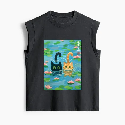 Tokyo-Tiger Cats In The Lotus Pond Women's Washed Tank Tops