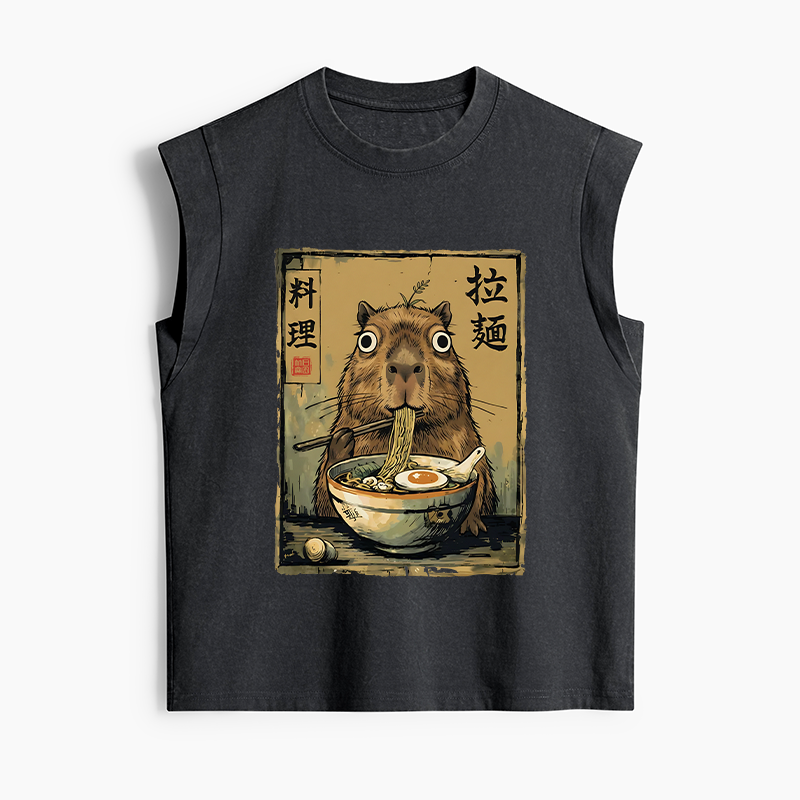Tokyo-Tiger Cute Capybara Eating Ramen Women's Washed Tank Tops
