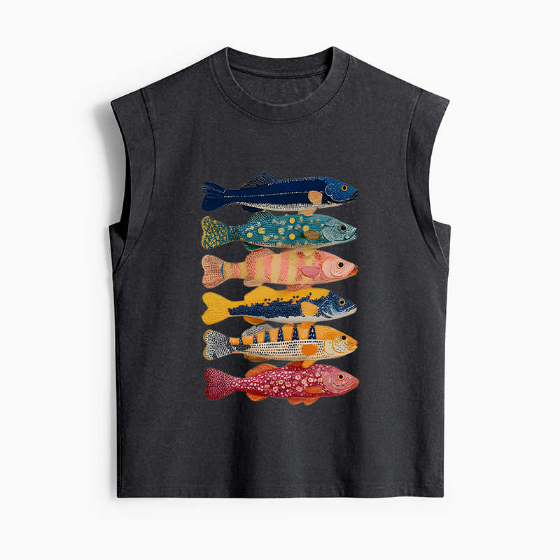 Tokyo-Tiger Colorful Fish Art Collection Women's Washed Tank Tops