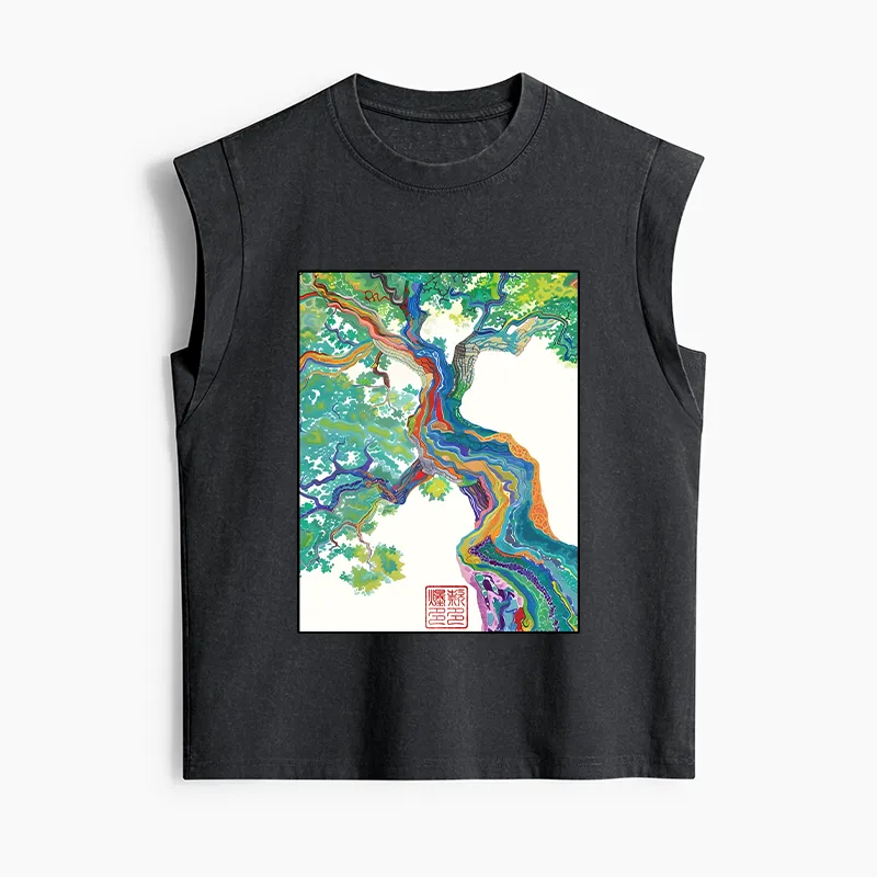 Tokyo-Tiger Colorful Magic Tree Women's Washed Tank Tops