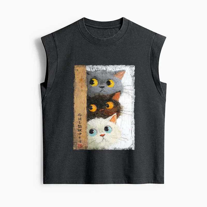 Tokyo-Tiger Three Cute Cats Watch You Women's Washed Tank Tops