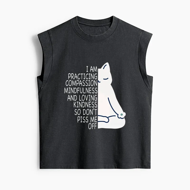 Tokyo-Tiger Calm Black Cat With Anger Issues Women's Washed Tank Tops