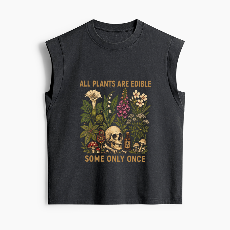Tokyo-Tiger Edible Plants Some Only Once Joke Women's Washed Tank Tops