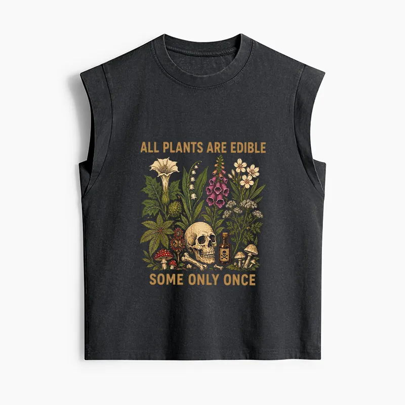 Tokyo-Tiger Edible Plants Some Only Once Joke Women's Washed Tank Tops