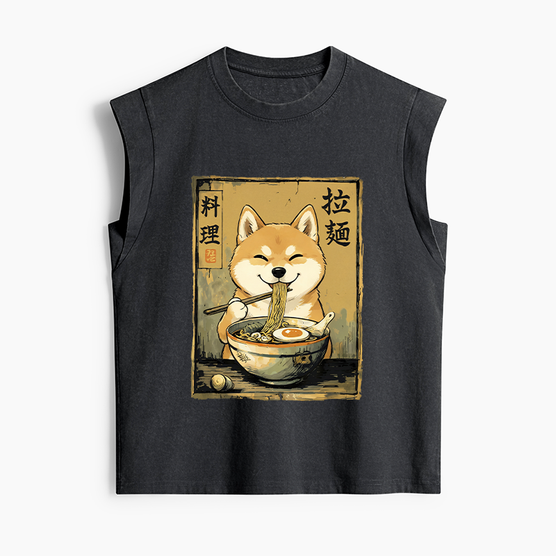 Tokyo-Tiger Happy Shiba Eating Ramen Women's Washed Tank Tops