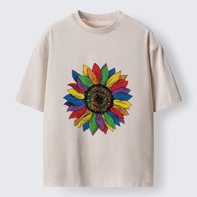 Tokyo-Tiger Rainbow Sunflower Pride Art Washed T-Shirt