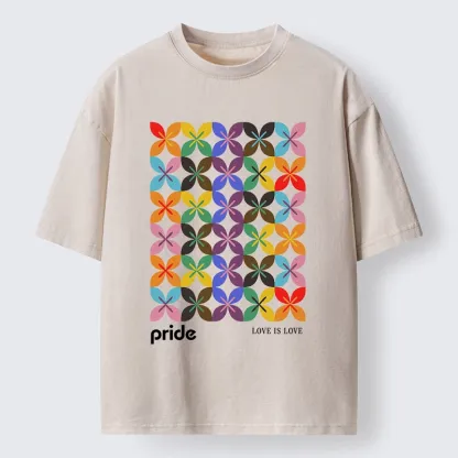 Tokyo-Tiger Pride Geometric Flower Pattern Washed T-Shirt