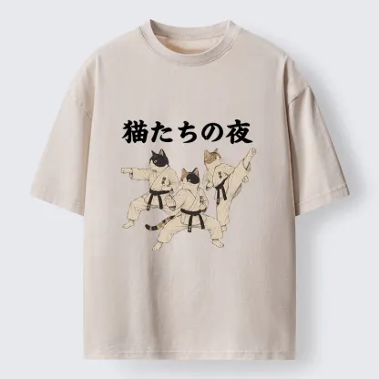 Tokyo-Tiger Funny Karate Cats Black Belt Meme Washed T-Shirt