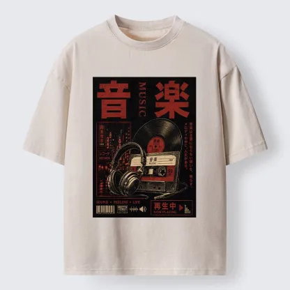 Tokyo-Tiger Retro Music Lovers Washed T-Shirt
