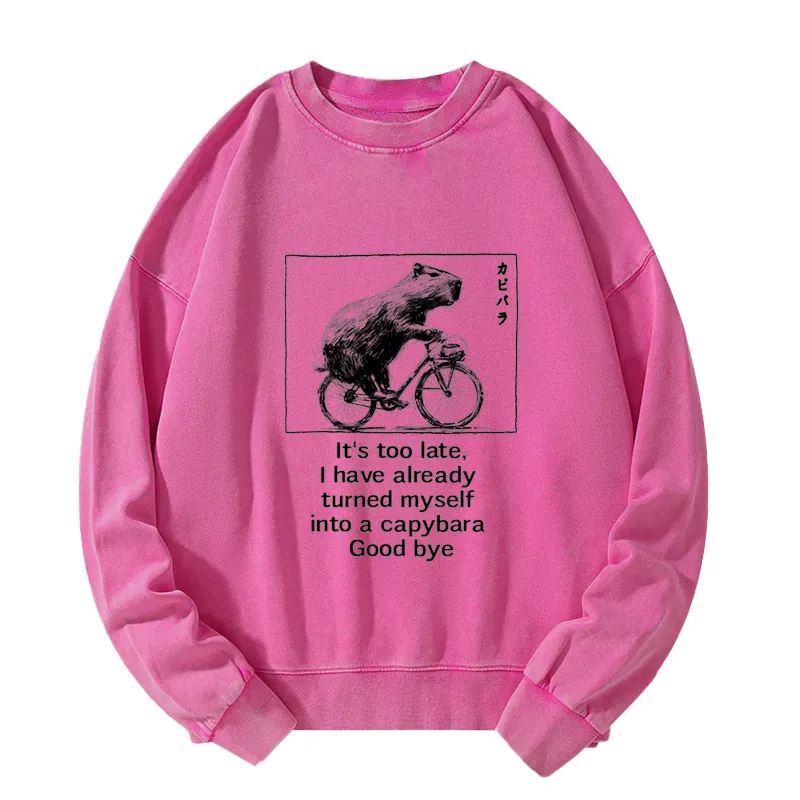 Tokyo-Tiger Funny Capybara Riding A Bicycle Washed Sweatshirt