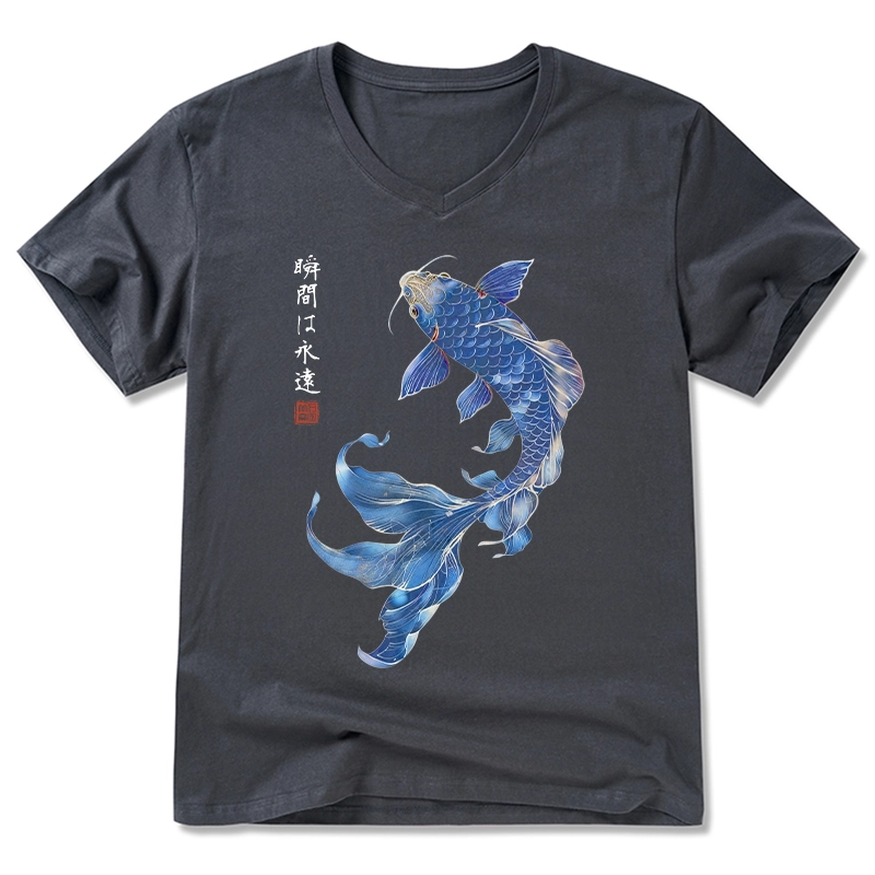 Tokyo-Tiger Lucky Blue Koi Fish Art V-Neck Classic T-Shirt