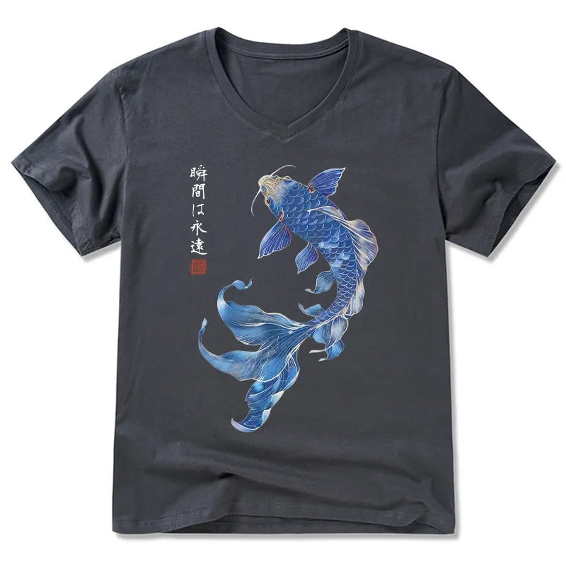 Tokyo-Tiger Lucky Blue Koi Fish Art V-Neck Classic T-Shirt
