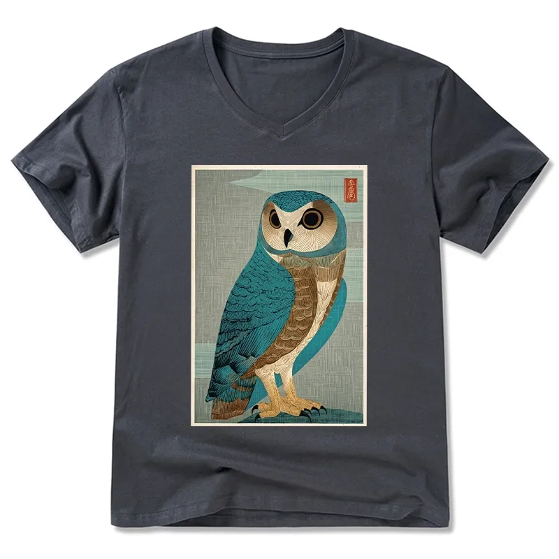 Tokyo-Tiger Vintage Owl Woodblock Art V-Neck Classic T-Shirt