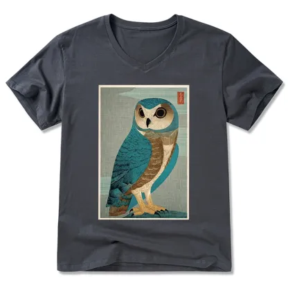 Tokyo-Tiger Vintage Owl Woodblock Art V-Neck Classic T-Shirt