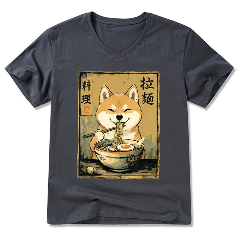 Tokyo-Tiger Happy Shiba Eating Ramen V-Neck Classic T-Shirt