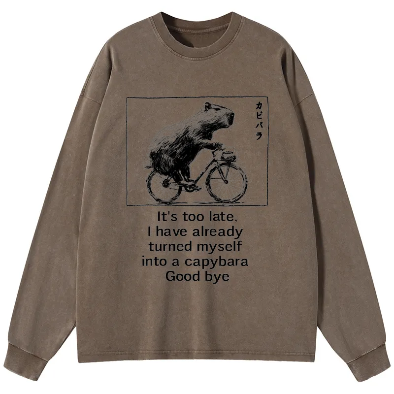 Tokyo-Tiger Funny Capybara Riding A Bicycle Washed Long Sleeve T-Shirt