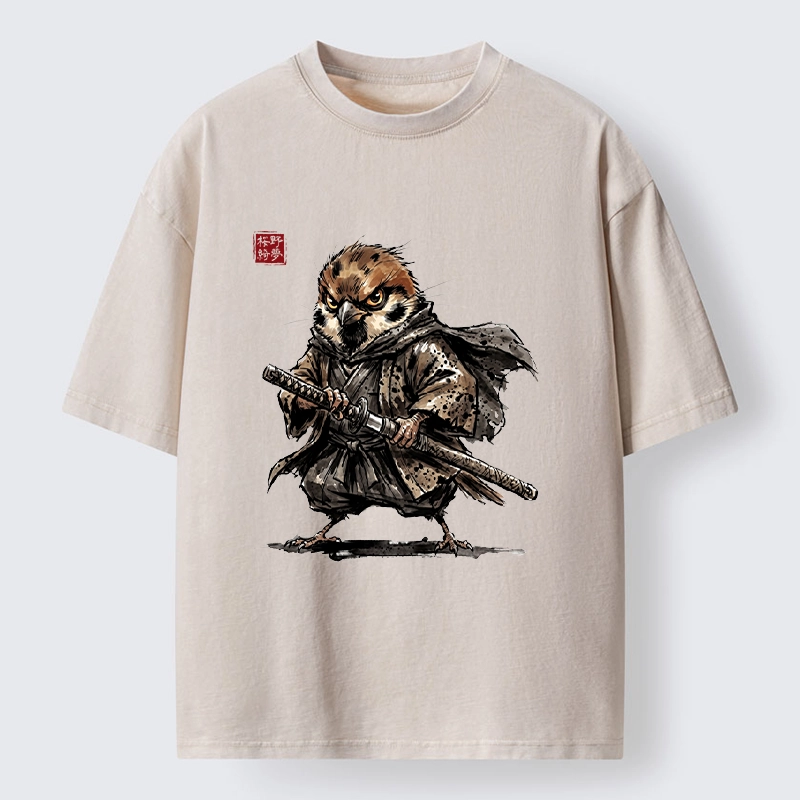 Tokyo-Tiger Sparrow Samurai Ready To Fight Washed T-Shirt