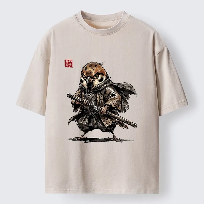 Tokyo-Tiger Sparrow Samurai Ready To Fight Washed T-Shirt