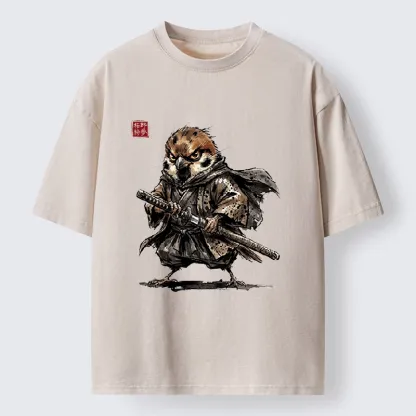 Tokyo-Tiger Sparrow Samurai Ready To Fight Washed T-Shirt
